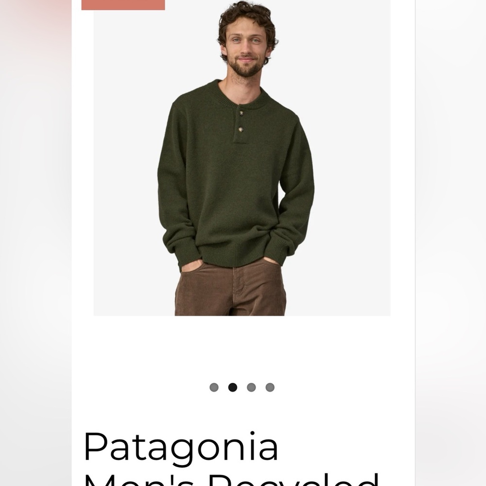 Patagonia Men’s Crewneck 2-button Sweater in Olive size Large